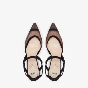 Fendi Colibri LIte brown mesh medium heel slingback